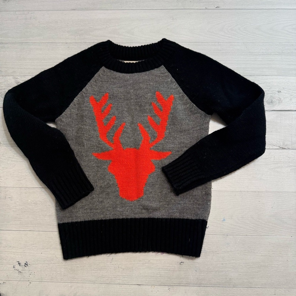 Peek kids navy‎ blue grey orange deer head knit sweater 2/3